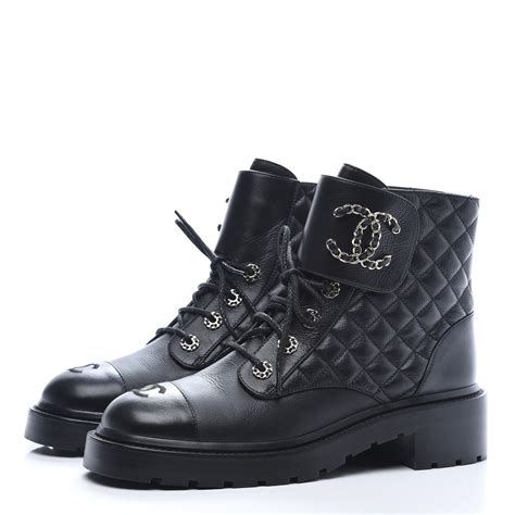 chanel lace up boots black